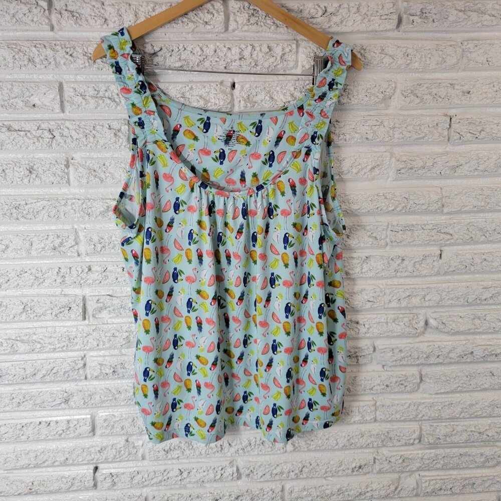 Cuddl Duds Women's XXL Plus Pajama Top Blue Bird Flamingo Toucan Tank NOV30XE